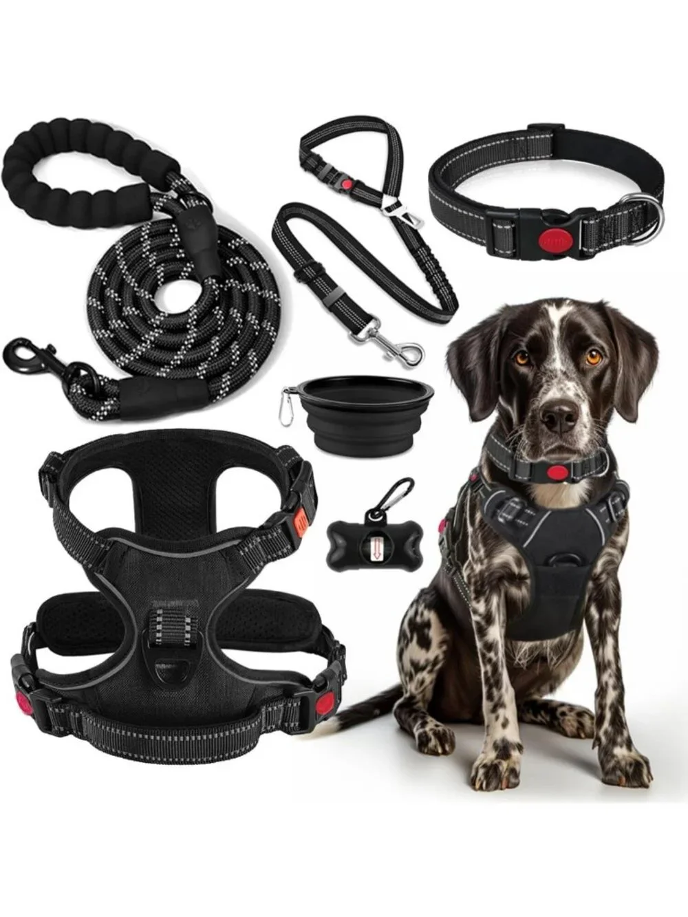 No Pull Dog Harness, Collar & Leash Set with Travel Accessories for Easy Walks